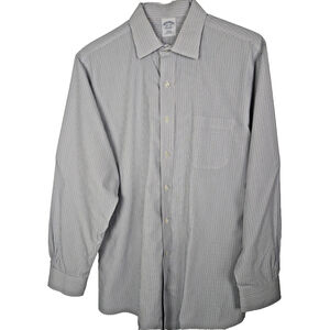 Brooks Brothers Striped Blue Gray Dress Shirt Button Up 16 1/2- 34 Classic